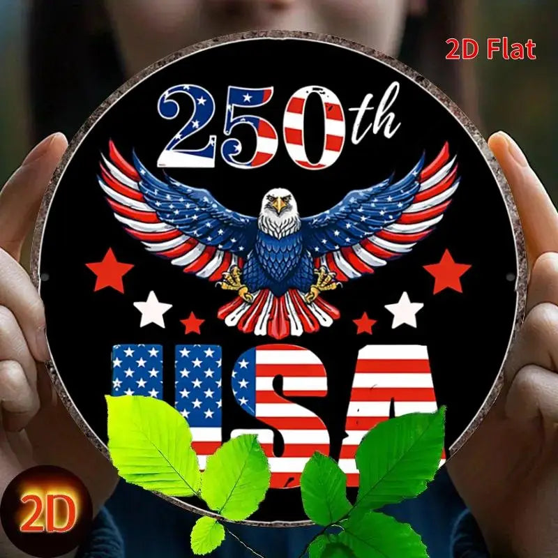 2D Flat, [2Dfalt] 1pc 20x20cm- Aluminum Sign USA 250th Anniversary Tin Sign, Patriotic Decor for Americans, Eagle Flag Themed Me