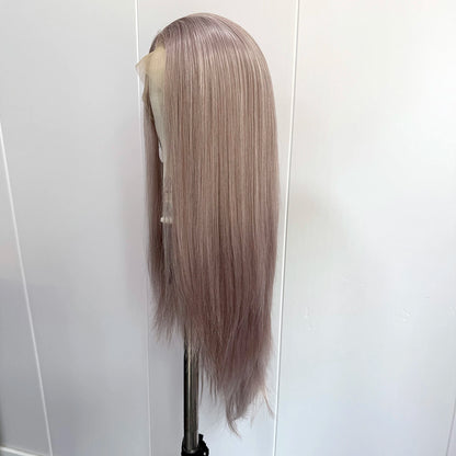 Dark Ash Pink Long Silky Straight Wig Mix Color 13x4 Lace Front Wigs for Women Synthetic Hair Natural Daily Wear Heat Resistant
