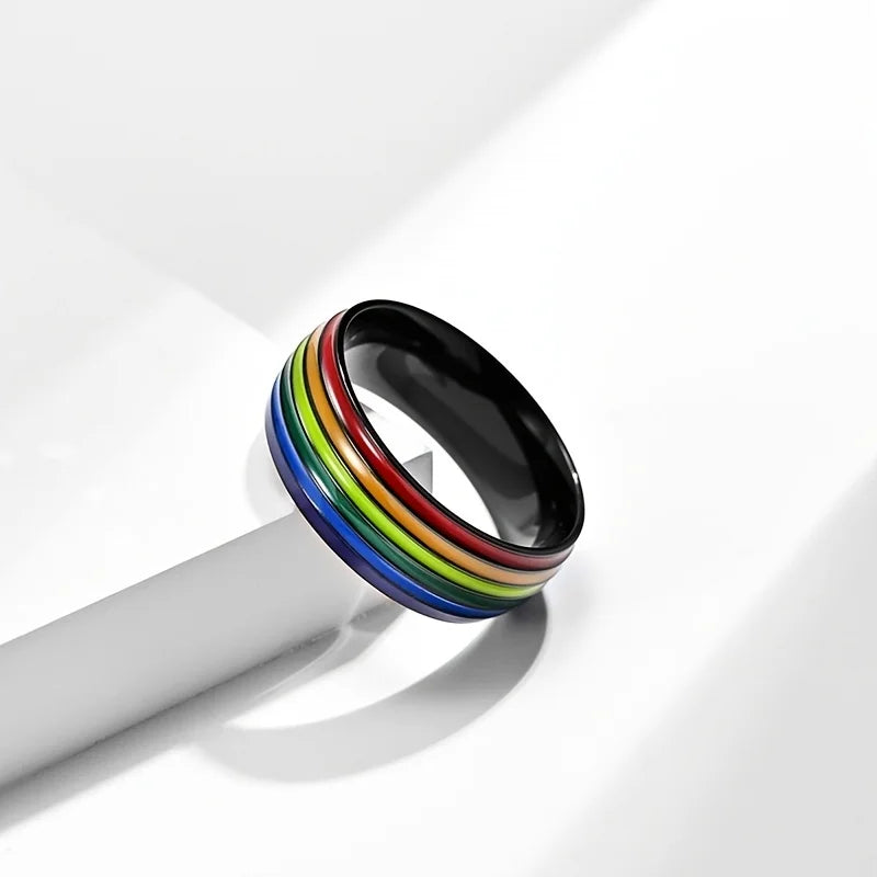 Rainbow Flag Homosexual Titanium Steel Ring 18K Golden Plated Lesbian Ring