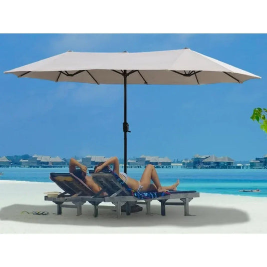 # l 13 foot large terrace umbrella, outdoor double-sided rectangular market umbrella with 12 ribs for UV protection, with a cran