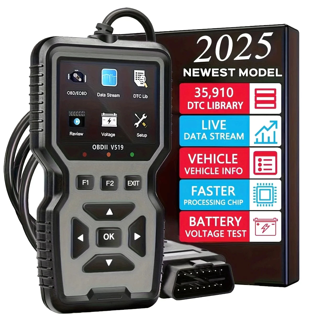 Professional Obd2 Diagnostic Tool Heavy Duty Vehicle Repair Tool - Code Reader/Resetter, Supports Real-Time Data Stream, No Battery Required, Compatible with Vehicles 1996 and up (Obdii/Eobd, Mode 6/8), Suitable for Mechanics