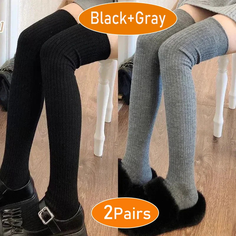 Long Socks Women Soft Wool Cashmere Socks Winter Solid Knitted Stocking Skinny Casual Knee High Fluffy Warm Thicken Girls Socks