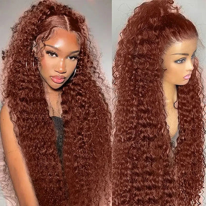 Reddish Brown Deep Curly Lace Frontal Wigs 13x4 13x6 Lace Frontal Human Hair Wigs Deep Wave Fall Colored Human Hair Lace Wigs