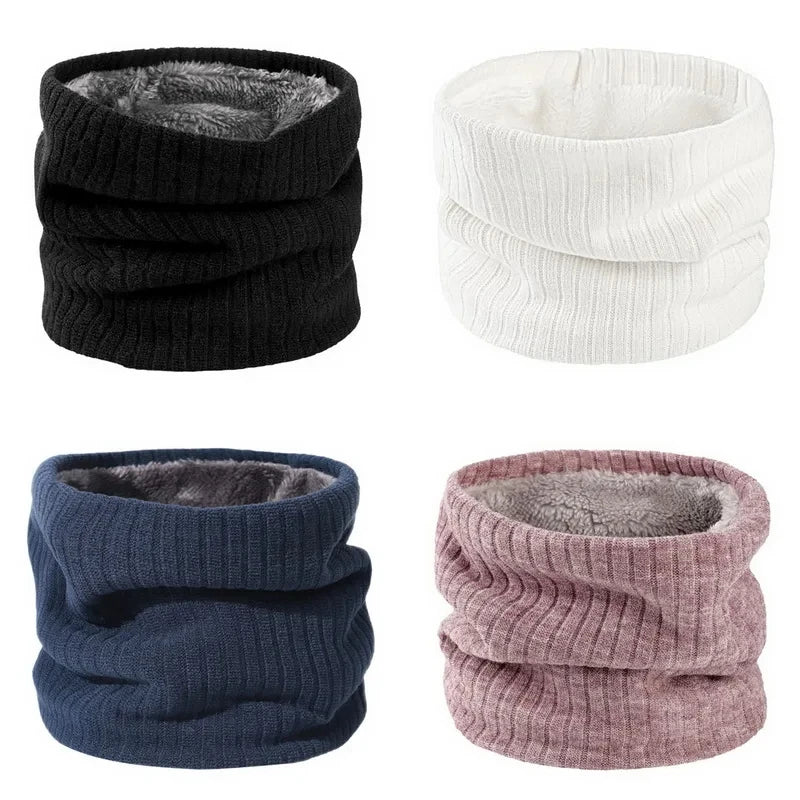 Winter Scarf for Men Fleece Ring Bandana Knitted Warm Solid Scarf Women Neck Warmer Thick Cashmere Hot Handkerchief Ski Mask