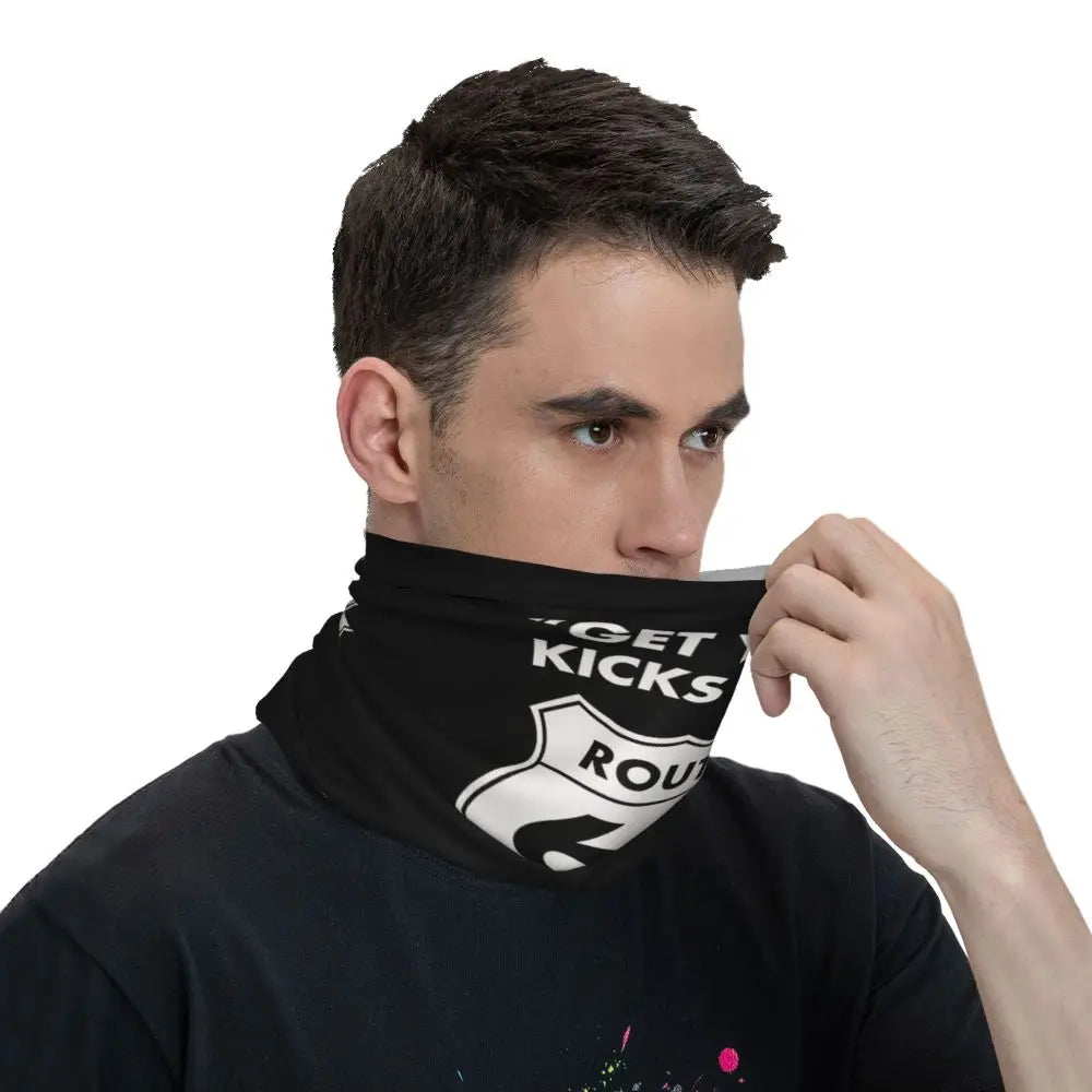 Custom Travel Motorcycle Ride Route 66 Bandana Winter Neck Warmer Windproof Wrap Face Scarf for Hiking Highways Gaiter Headband