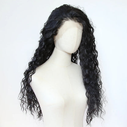 Black Romance Curly Synthetic Lace Front Wig Long Deep Curly Jet Black Lace Front Synthetic Wig Pre Plucked Natural Hairline