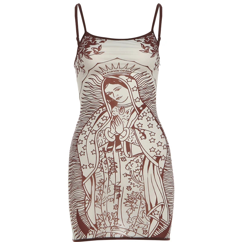 Whatiwear Chic Dress Women Elasticity Art Print Low-Neck See Through Skinny Sexy Midnight Summer New Trend Hottie Mini Bodycon