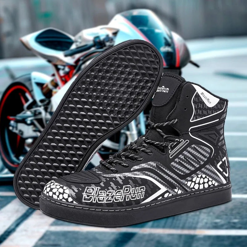 Motorbike Shoes Men Motorcycle boots Breathable Anti-fall Rider Road Racing Casual Shoes Boot Gear Shift Rubber Sole Reflective