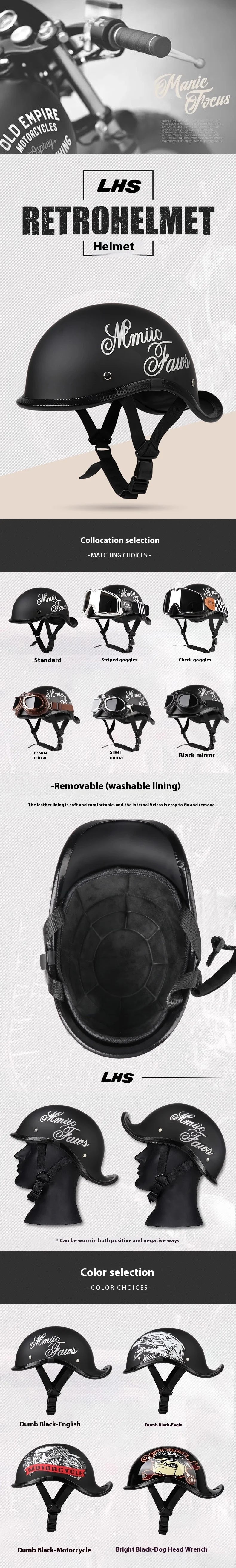 Retro motorcycle helmet personalized 3/4 half helmet motorcycle scooter safety helmet suitable for men and women