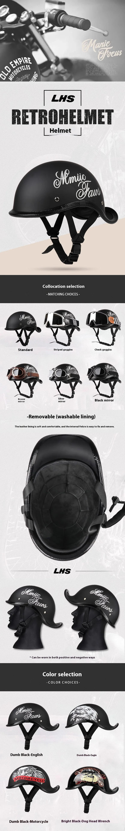 Retro motorcycle helmet personalized 3/4 half helmet motorcycle scooter safety helmet suitable for men and women