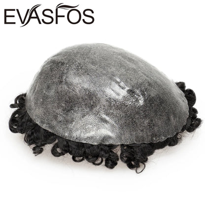 Curly PU Male Hair Prosthesis 0.12mm Injection Skin Toupee Men Durable Wigs For Men Human Hair System Unit Capillary Prosthesis
