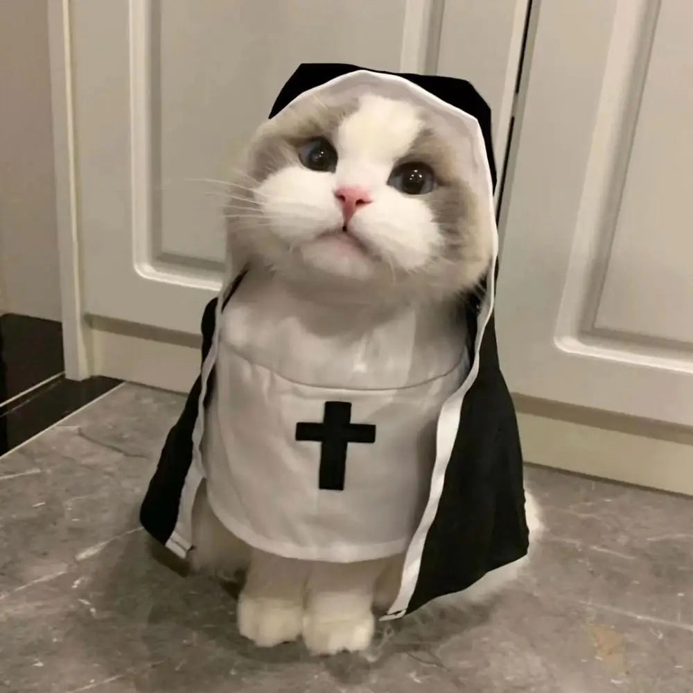 Pet Costumes For Cats Halloween Dog Costume Funny Cosplay Nun Costume Sister Habit Pet Cloth Dress Up Pet Costume For Small Cats