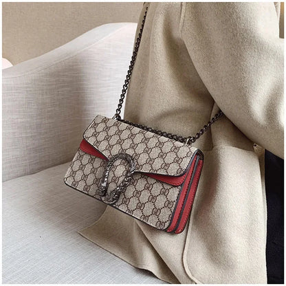 Fashionable Mini Printed Chain Women's Bag Crossbody Shoulder Bag Soft PU Leather Square Shape Bag with Phone Pocket