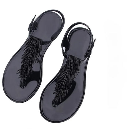 Women's Shoes Flip-flops Sandals for Woman Black Footwear Plastic with Low Heels Summer 2025 Crystal Pvc Wholesale Luxury Sale H