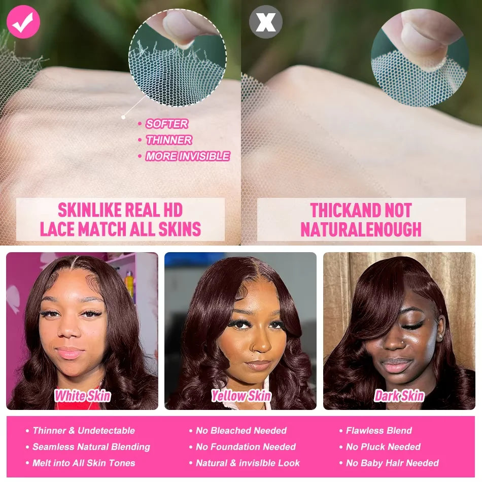 Smilegirl 250% Density Brown Body Wave Lace Frontal Wigs Human Blended Hair 13x4 HD Transparent Brown Body Wave Lace Frontal Wigs Chocolate Brown