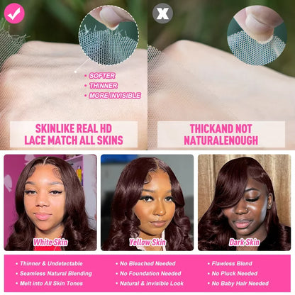 Smilegirl 250% Density Brown Body Wave Lace Frontal Wigs Human Blended Hair 13x4 HD Transparent Brown Body Wave Lace Frontal Wigs Chocolate Brown