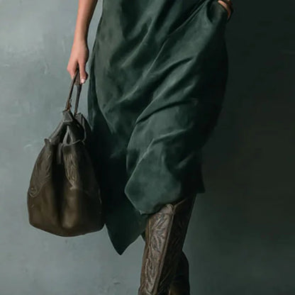 Vintage Solid Suede Female Clothing Autumn Fashion Turn-down Collar Button Pullover Dress Winter Long Sleeve Woman Party Dresses