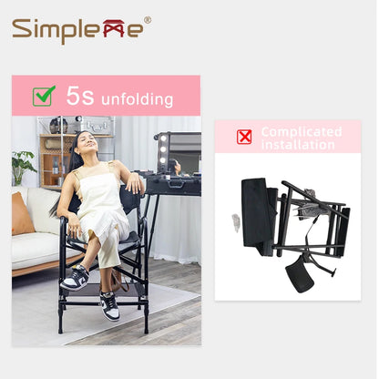 Simpleme Lightweight Aluminum Portable Folding Tall Director Adjustable High Makeup Artist Chair With Headrest
