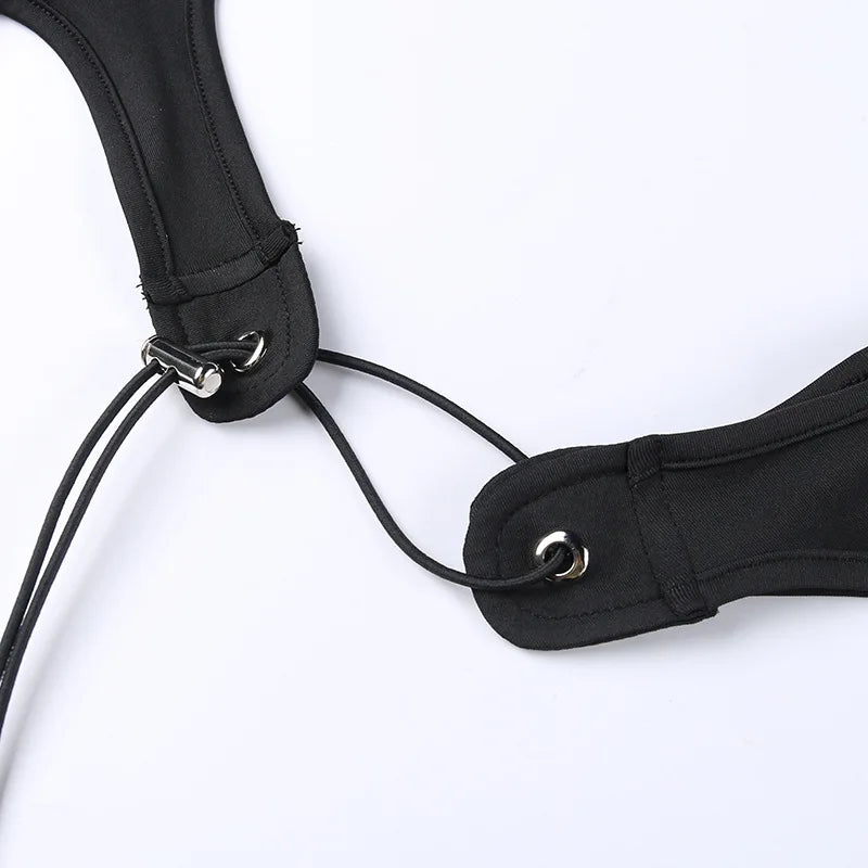 Short Sleeve Bodysuit, Mock Neck Women Y2k Clothes, Hollow Out One-Piece Body Feminino, Lace Up Club Outfits, Sexy Lingerie
