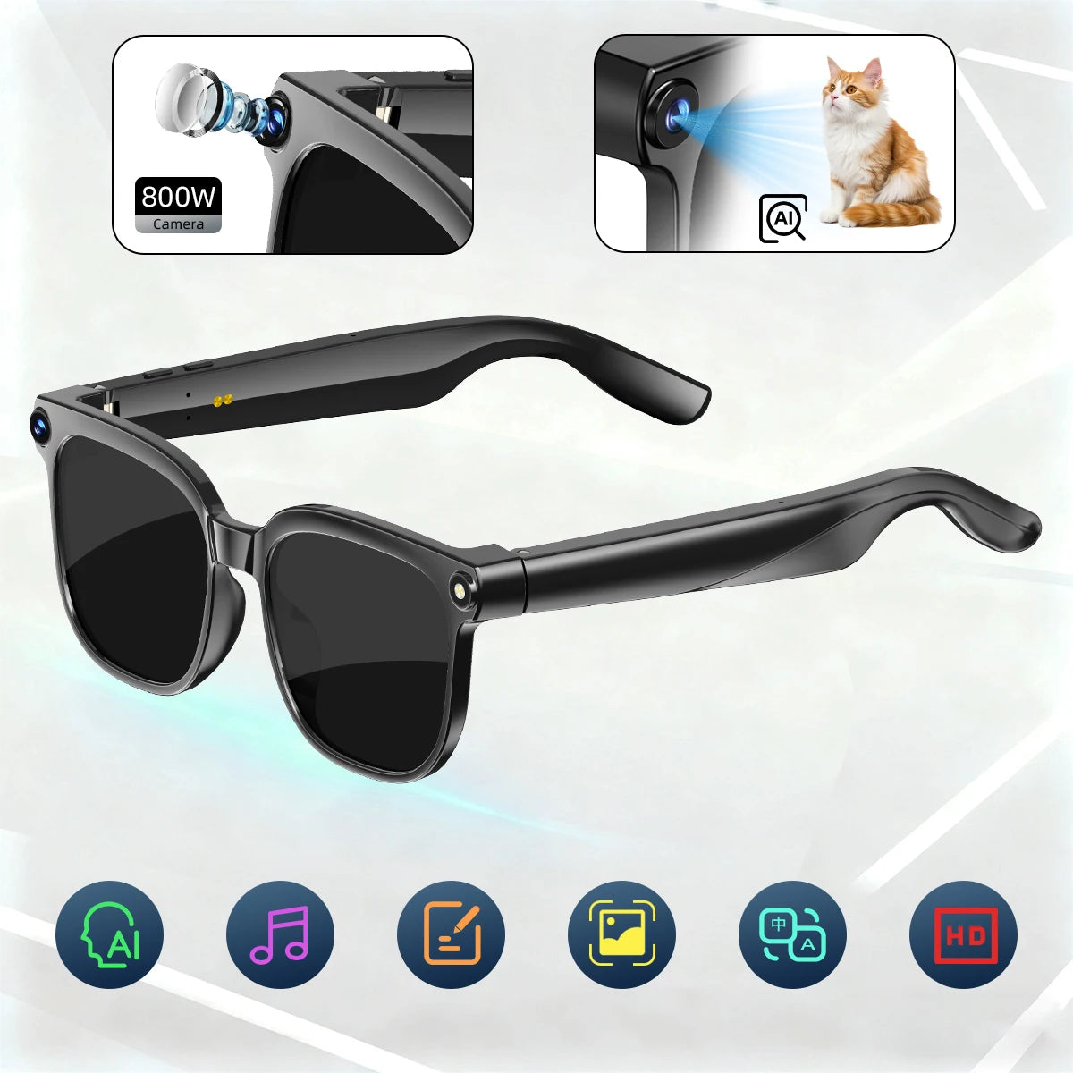 AI Smart Glasses 8MP Camera Video Recording ChatGPT Music Play Headphone Bluetooth Men Women Gifts Fashionable Glasses  2025