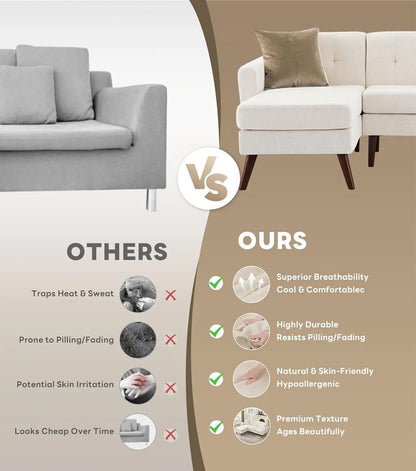 L Shaped Couch Sofa, 80" W Mid-Century Modern Sectional Couches, 3 Seater Sofas with Wide Chaise Lounge, Button, Customized