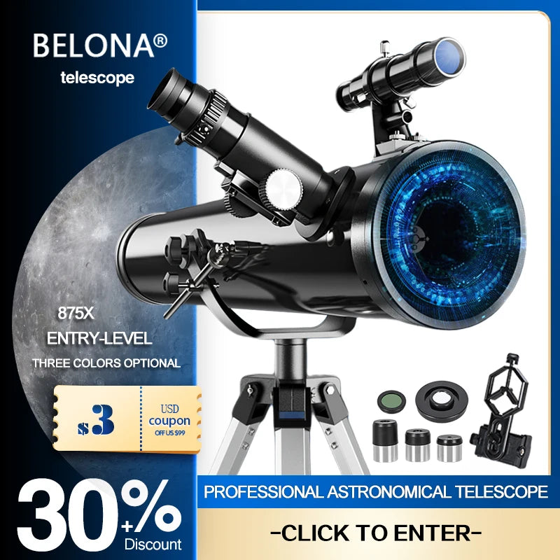 Professional Astronomical Telescope, 875X Reflective Monocular, Astronomic HD, Space Stargazing, Bird Watching, Gift for Kids