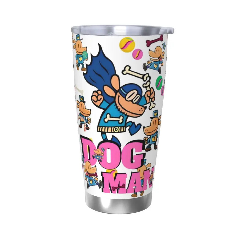 Dog Man Dogman Movie Comic Insulated Tumbler with Straws Cartoon Stainless Steel Thermal Mug Double Wall Car Bottle Cups, 20oz
