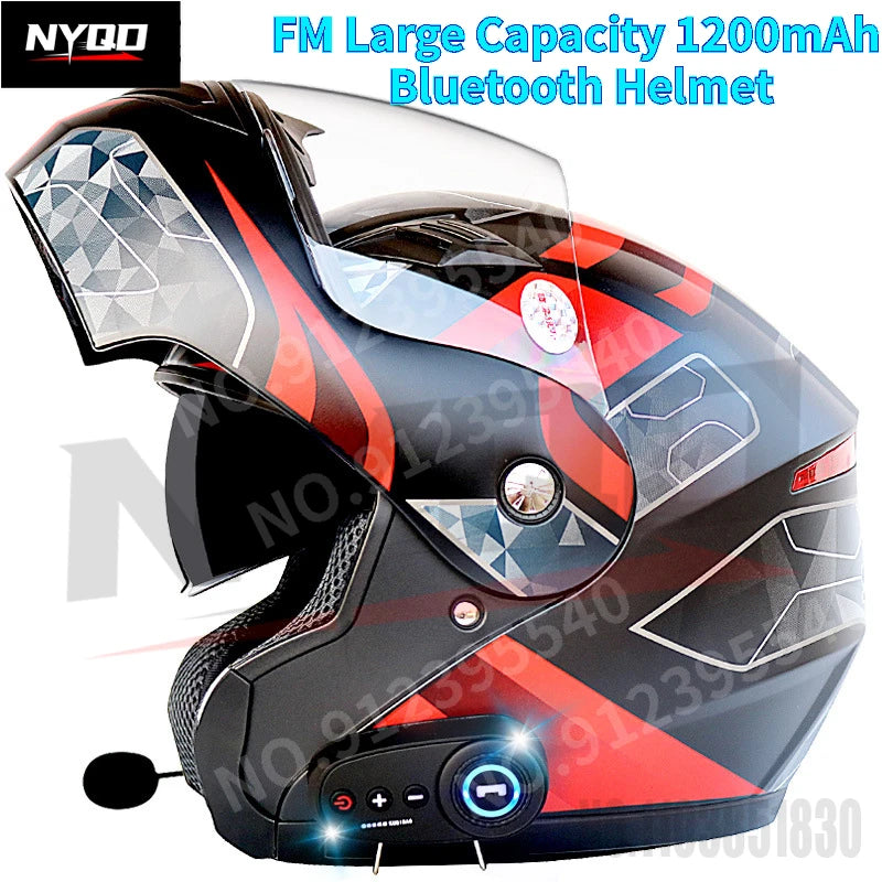 KUQIBAO motorcycle bluetooth helmet double lens uncovered motorcycle helmet with FM large capacity 1200mAh flip helmet