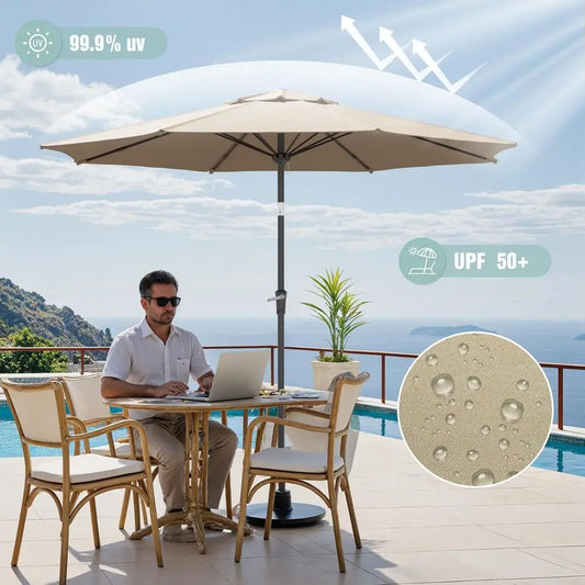 Outdoor Patio Umbrella with 8 Ribs, Push Button/Crank, Suitable for Pool, Deck, Garden, and Backyard