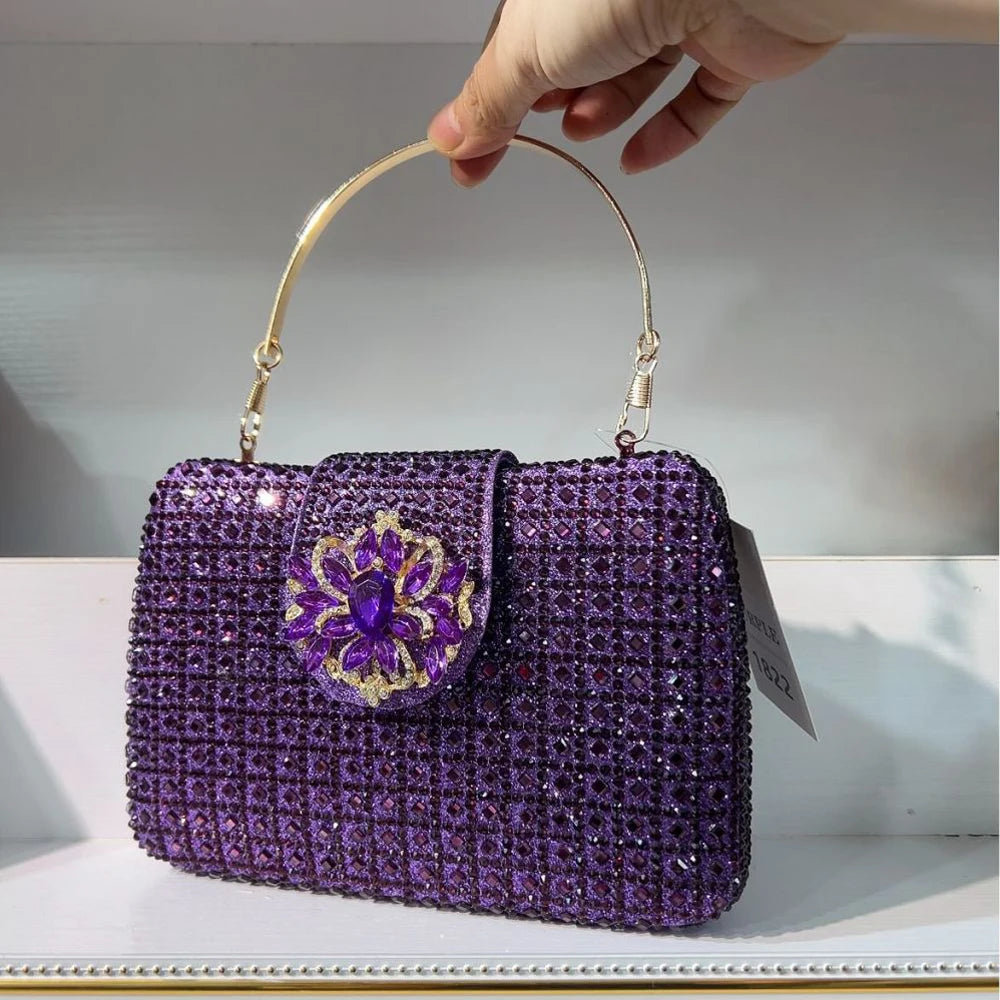 Sparkling Rhinestone Clutch Bag Lady Crystal Evening Purse Luxury Metal Handle Chain Handbag Wedding Party Dinner Diamond Bags