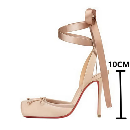 Luxury Design Woman Sandals 2025 Summer High Quality Square Satin High-heeled Female Shoes With Ankle Straps Wedding Flip Flops