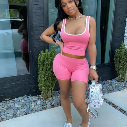 2024 European and American Women's Fashion Sexy Sports Solid Color Tank Top Shorts Set