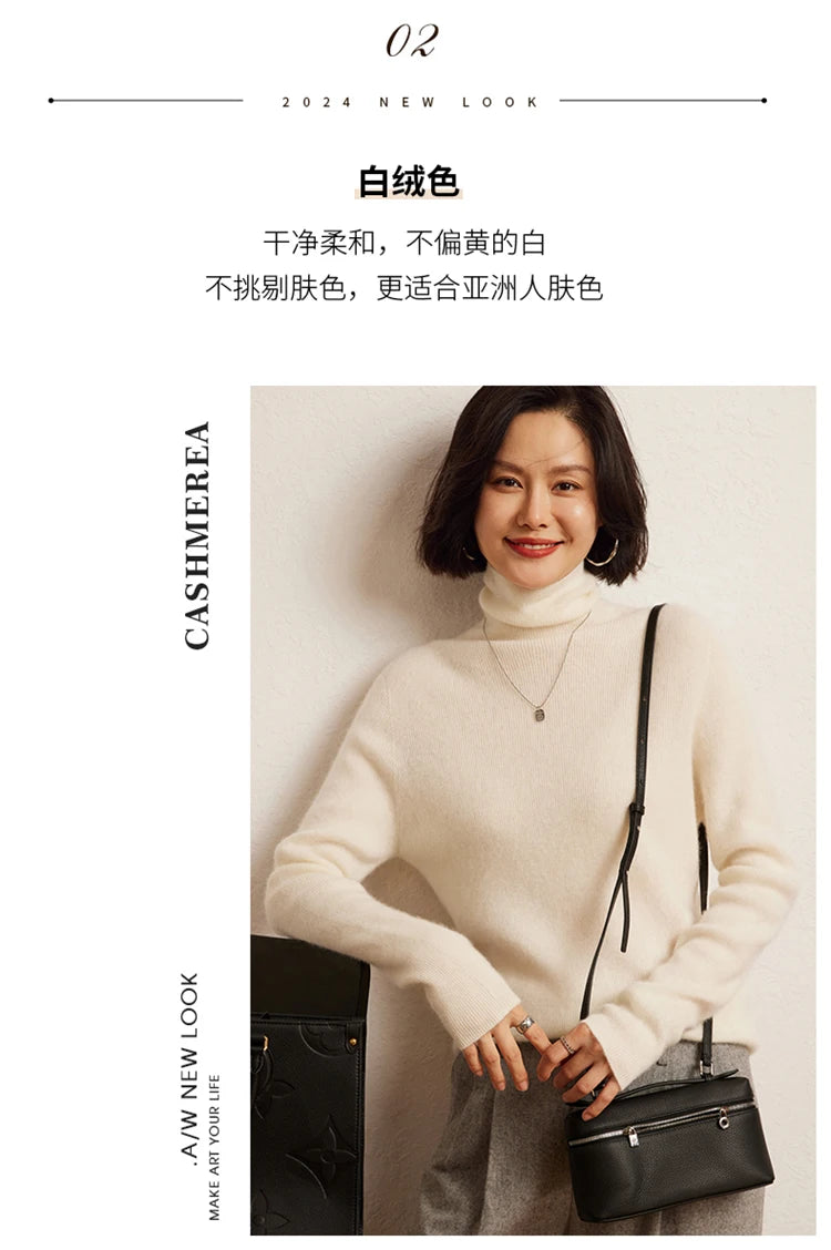 100% cashmere sweater women's knitted pullover sweater high neck solid color slim fit soft cashmere basic women's sweater