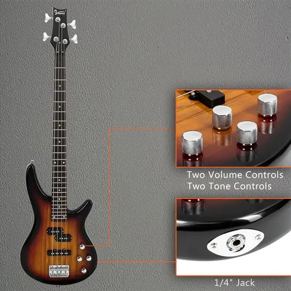 24 Frets Rosewood Fingerboard GIB Electric Bass Guitar Full Size 4 String Sunset Color