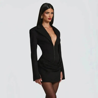 Avrilyaan Casual Pleated Sexy Dress Women 2025 Elegant Party Dress Blazer Long Sleeves Bodycon Mini Autumn Winter Dress Vestidos