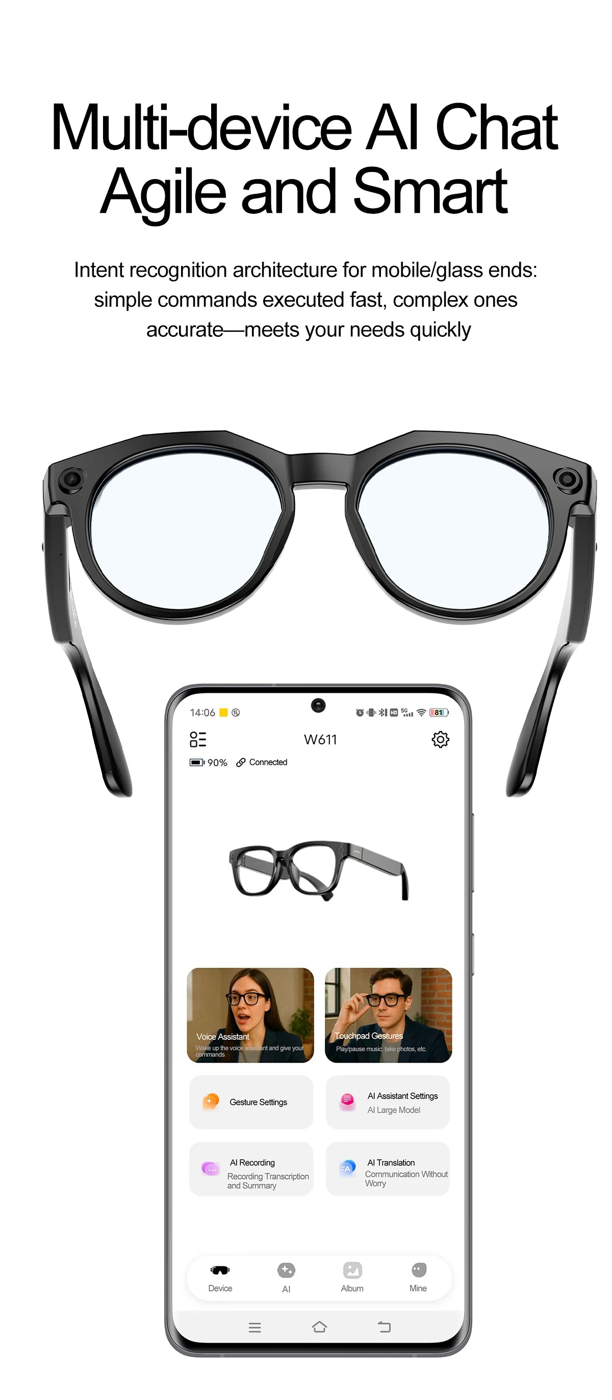 2026 NEW 8K HD AI Smart Glasses Chat GPT 800MP Camera Bluetooth Call AI Translation Voice Assistant Control Sunglasses Women Men