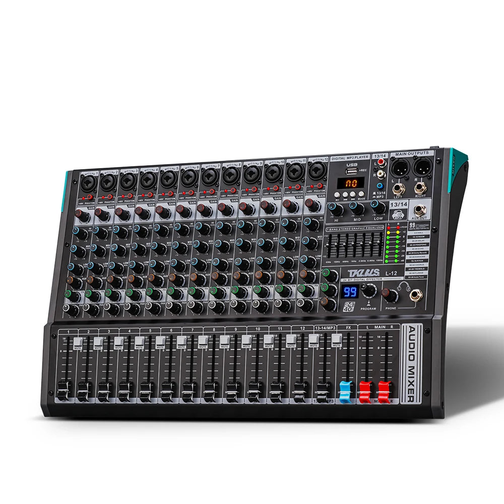 TKLBLS L12 mixer Professional 12 channel USB DJ PC 99 DSP effect  Bluetooth 48V party performance