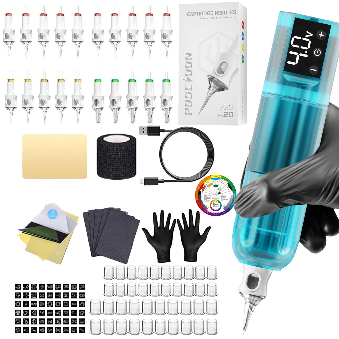 Tattoo Kit POSEIDON V6 New Tattoo Pen Kit For Permanent Makeup Tattoo Machine Kit transparently Tattoo Power Supply Tattoo Kit