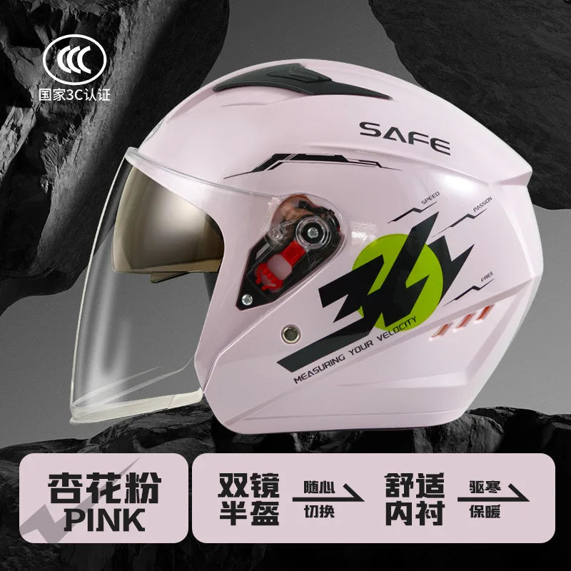Uniform Size 58-62CM Helmet Motorcycle Winter Thermal Battery Car Female Winter Male Double Mirror Four Seasons Helmet
