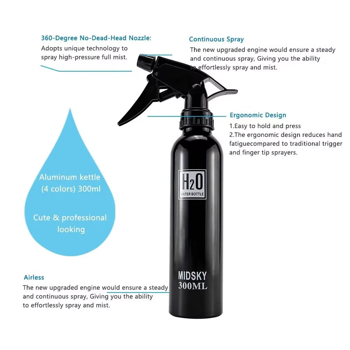300/500ML Aluminum Spray Bottle Pro Salon Hairdressing High Pressure Refillable Sprayer Barbershop Home Use Tool Accessories