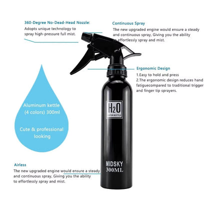 300/500ML Aluminum Spray Bottle Pro Salon Hairdressing High Pressure Refillable Sprayer Barbershop Home Use Tool Accessories
