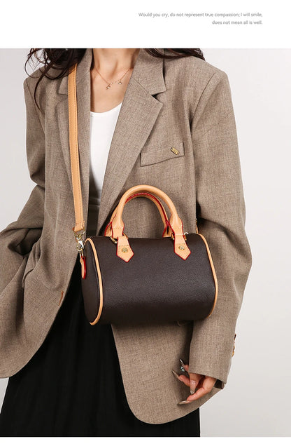 Vintage Brown PU Leather Boston Bag Women's Lightweight Small Crossbody Bag Luxury Designer Handbag Shoulder Bags for Phone