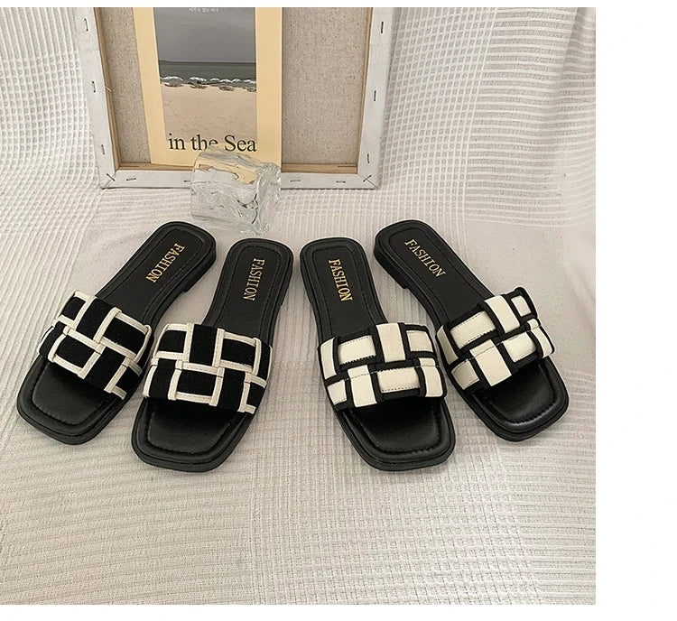 Summer 2025 Braided Flip-flops Women's Open-toe Wear Temperament with Chunky Fashion Slippers, Beach Shoes, Women's Shoes