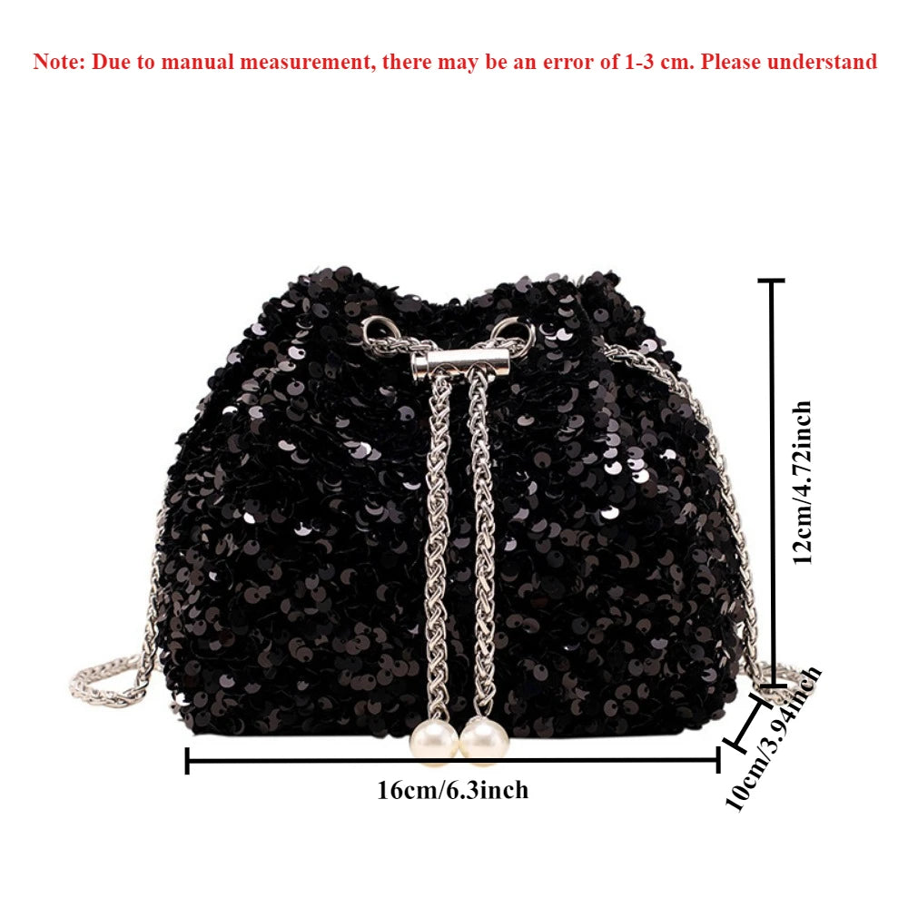 Good-looking Personality Sequin Women's New Korean Bucket Bag Bright Eyes Style Fashion Crossbody Dinner Single Shoulder Bags