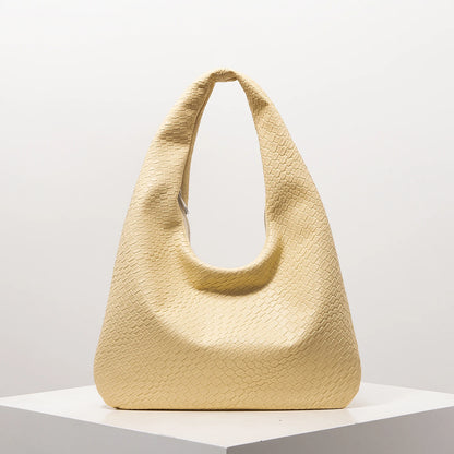 Vintage Faux Woven Leather Shoulder Bag, Women's Handbag, Large Capacity Tote Bag, Crescent Bag, Zipper Underarm Bag, Daily Commuter Bag (Random Pattern)