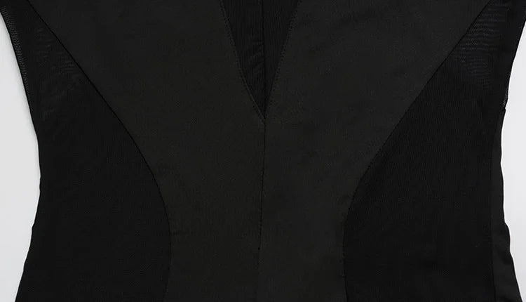 Ahagaga Sexy Club Women's Mesh Jumpsuits Patchwork Solid Regular Long Sleeves Sheath Skinny Sheer Turtleneck Casual Streetwear
