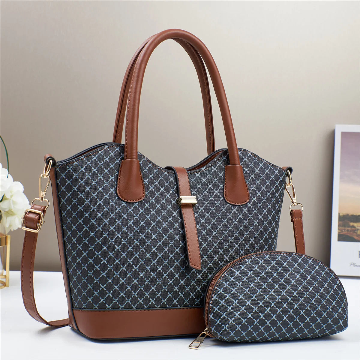 New Trendy Women's Tote Bag Brand Women's Handbag Large Capacity Women's Shopping Shoulder Bags 2 Piece Set Ladies messenger bag