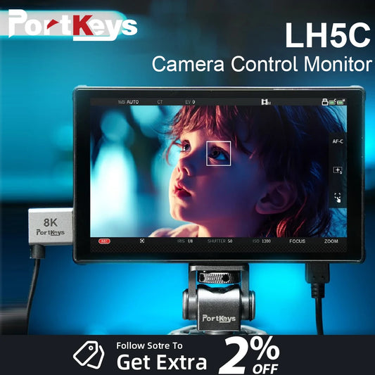 PortKeys LH5C -5.4 Inch On-Camera Monitor with Wired Camera Control/Focus Tracking Frame, 4K 360 Degree Color -Adjustment