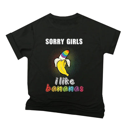 Rainbow Bananas "Sorry Girls I Like Bananas" Print T Shirt Vintage Men Short Sleeve Fun Gay Tees Casual Pride Month LGBTQ Tshirt