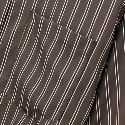 EDSA Women Brown Batwing Stripe Shirt Long Sleeves with Cuffs Patch Pockets Button-up Front for Office Lady Blouse